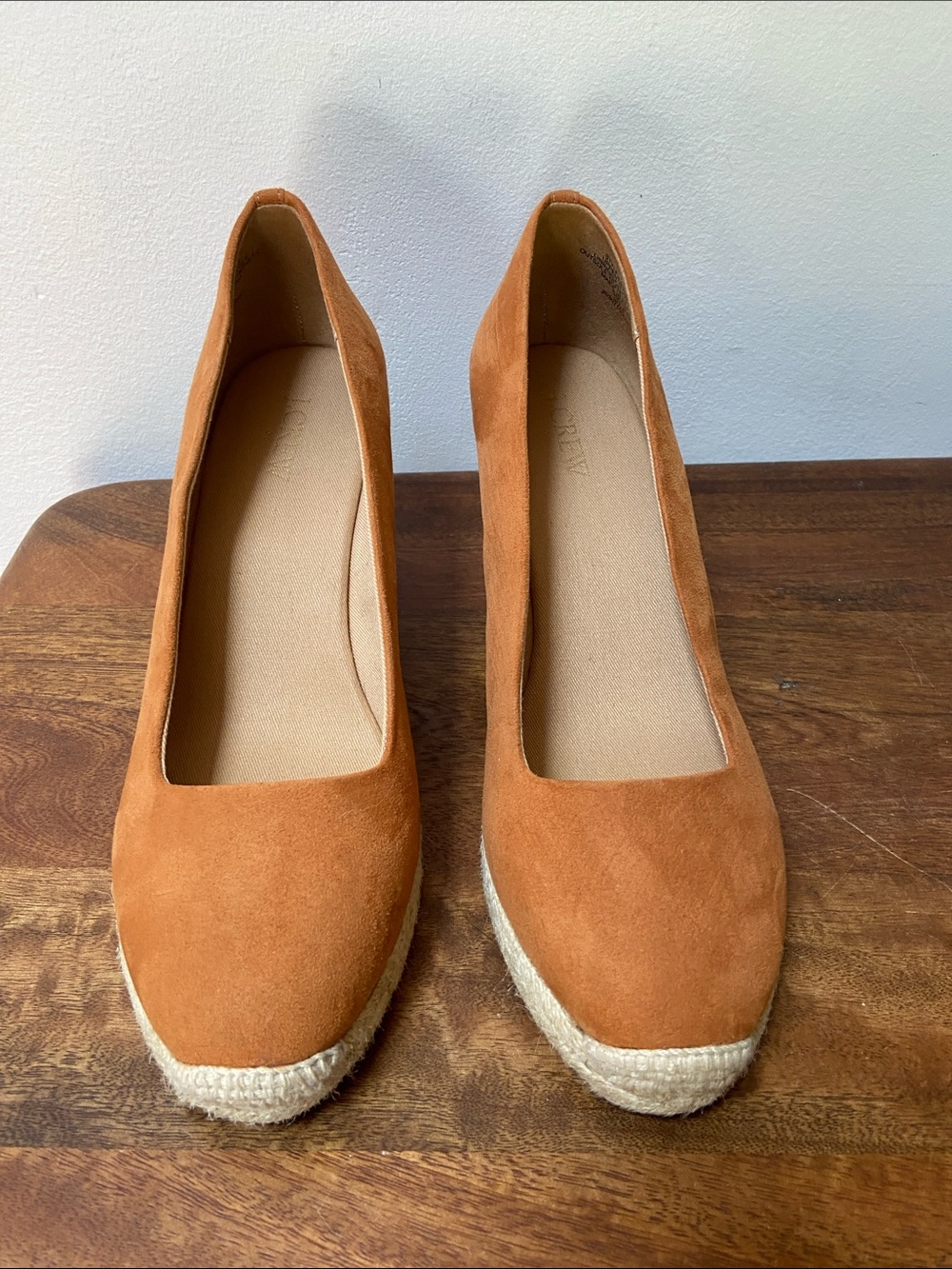 J. Crew Seville Suede Espadrille Wedge Pumps - Cognac Brown - Picture 3 of 9